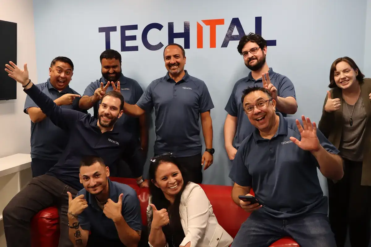 Techital Team photo, team standing around smiling